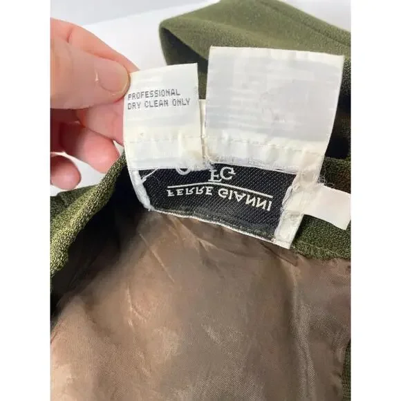 Ferre Gianni Skirt Womens 22 Olive Green Solid  Zip Back Slit Lined Career - Picture 12 of 13